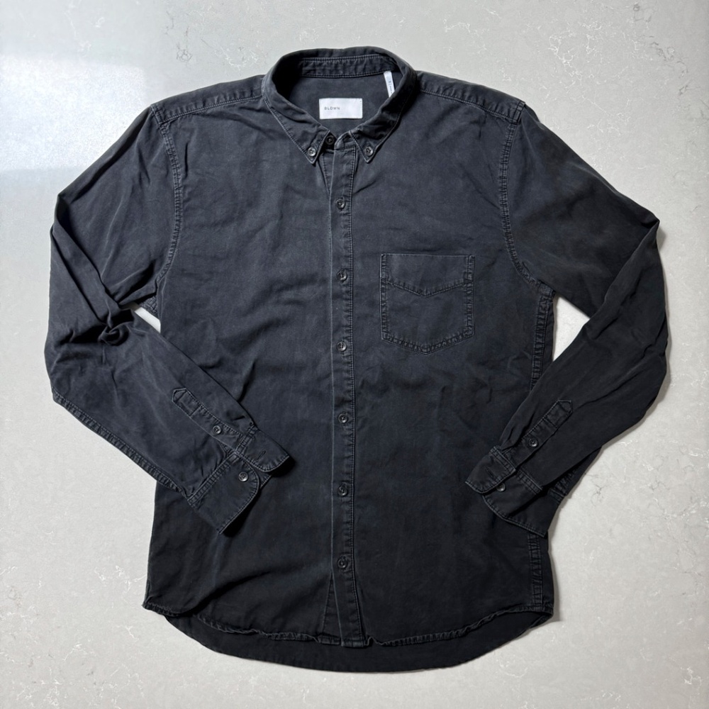 Baldwin Button Up Long sleeve Shirt Oxford Black Made In USA Size Medium